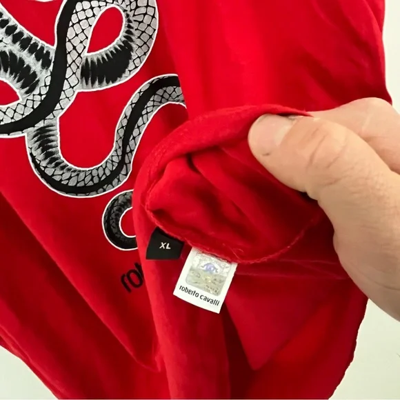 Roberto Cavalli Red Snake Graphic T-Shirt XL Designer Cotton Tee - Picture 5 of 6